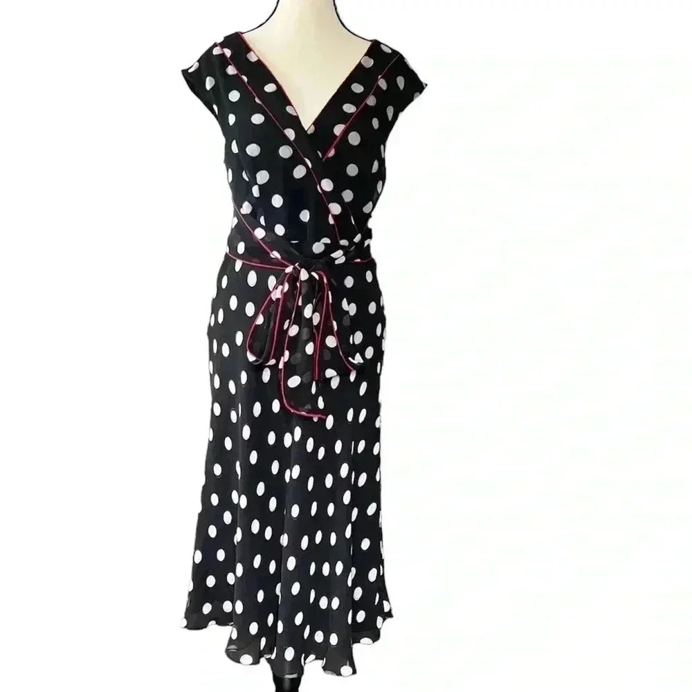 Adrianna Papell  women’s‎ Silk Tie Front Dot Dress  Sz 8